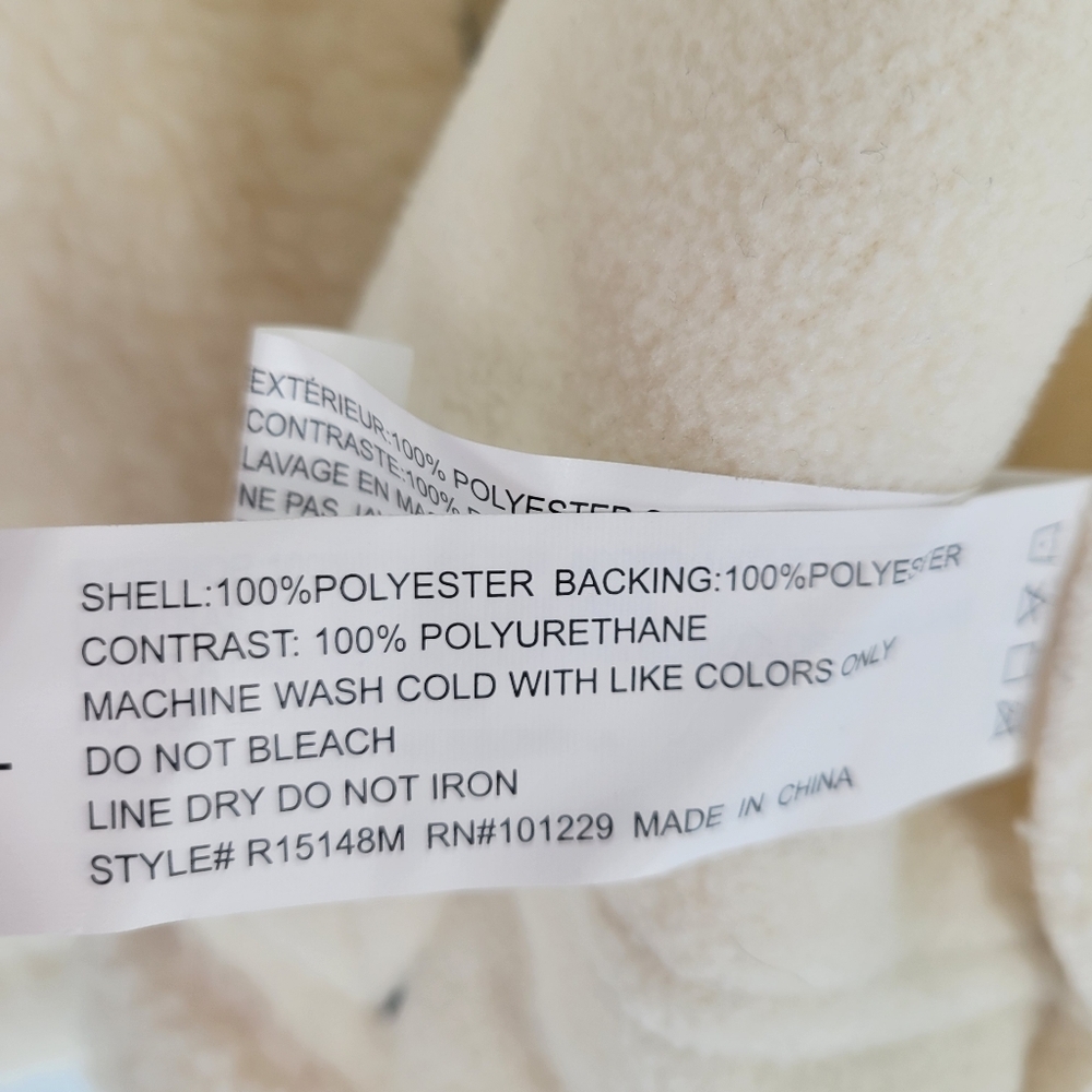 Jade & Ivory Cream Faux Shearling Aviator Jacket Black Trim Zip Front Cozy L New - Picture 4 of 5
